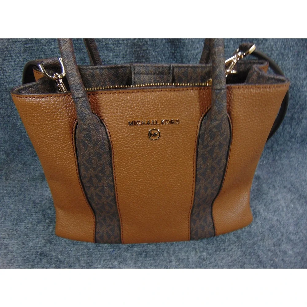 Michael Kors Mercer Small Satchel‎ Bag Brown Monogram Pebble Leather